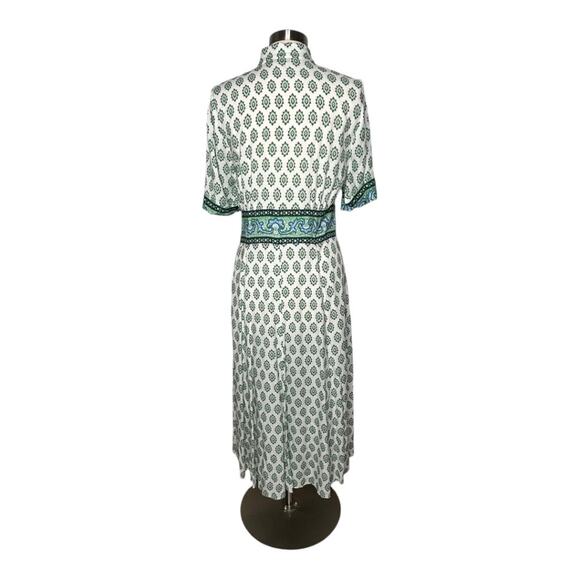 Sandro Naim Gathered Printed Woven Midi Shirt Dress Green Blue White SZ 40 US 8 - Picture 5 of 16